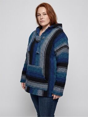 Blue Striped Hooded Baja Sweater